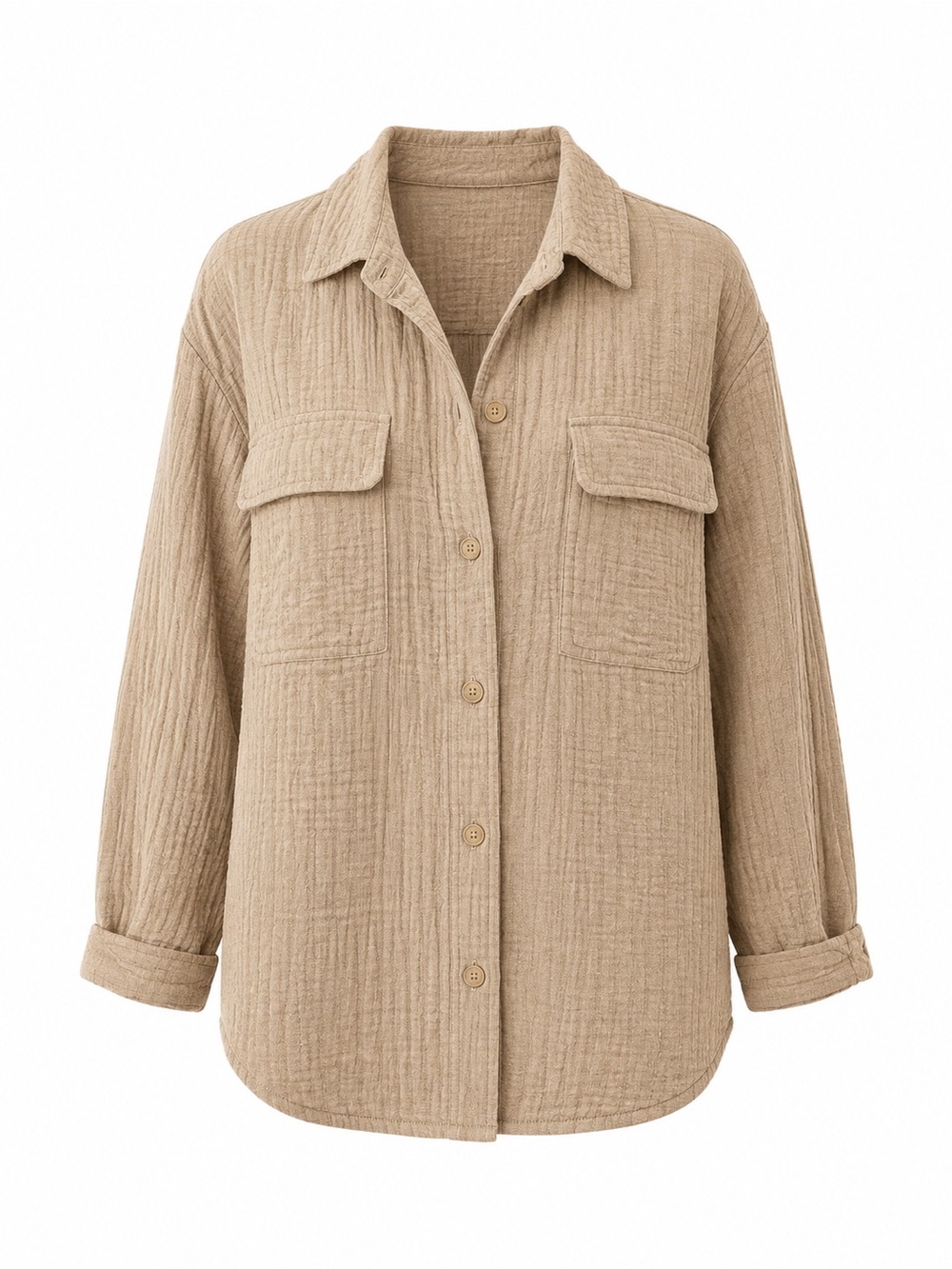 OAK + FORT Crinkle Cotton Gauze Overshirt/Shacket